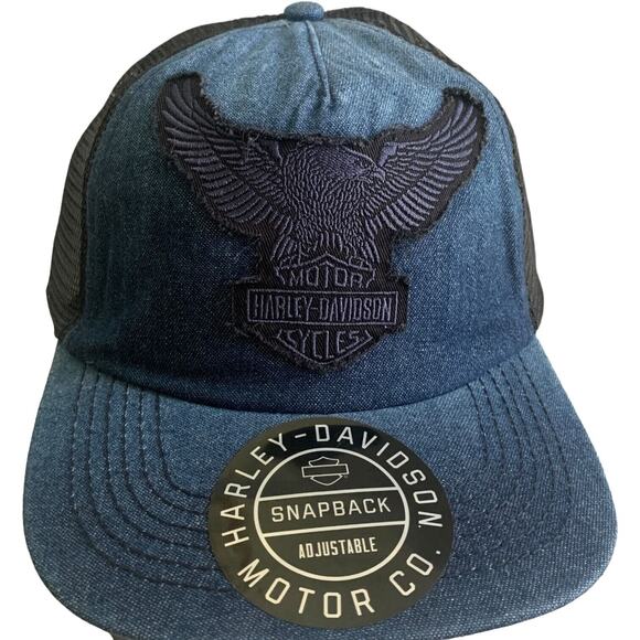 Harley Davidson Denim Trucker Snapback Adjustable Cap Hat Brand New - Picture 11 of 13